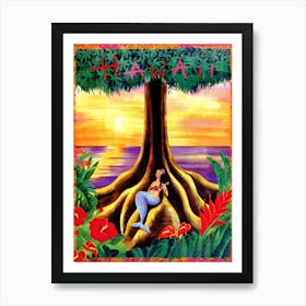 Hawaii, Lonely Mermaid Over The Big Tree Art Print