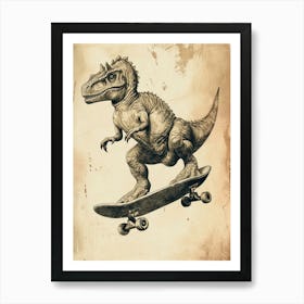 Vintage Pachycephalosaurus Dinosaur On A Skateboard 3 Art Print