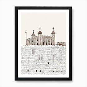 Tower Of London England Boho Landmark Illustration Art Print