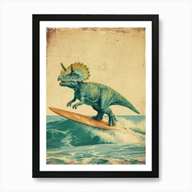 Vintage Triceratops Dinosaur On A Surf Board 2 Art Print