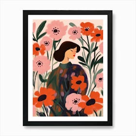 Woman With Autumnal Flowers Anemone 2 Art Print