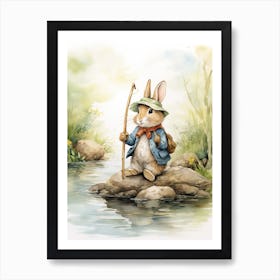 Bunny Fishing Rabbit Prints Watercolour 1 Art Print