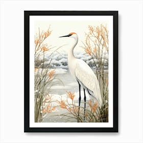 Winter Bird Painting Crane 1 Art Print
