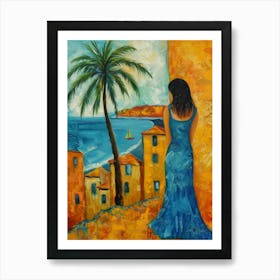 Woman In A Blue Dress 4 Art Print