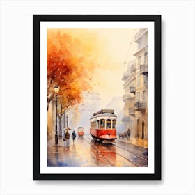 Lisbon Portugal In Autumn Fall, Watercolour 3 Art Print