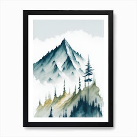 Mountain And Forest In Minimalist Watercolor Vertical Composition 2 Art Print