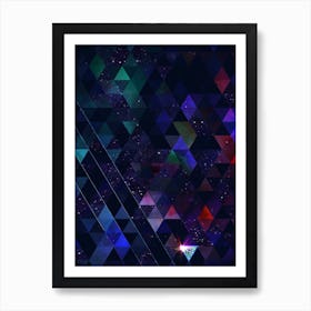 Abstract Geometric Triangle Cosmic Space Pattern in Blue n.0007 Art Print