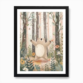 Sloth Bear Dancing In The Woods Storybook Illustration 6 Art Print