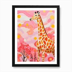 Pink Dotwork Giraffe 3 Art Print