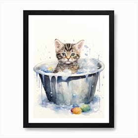 American Shorthair Cat In Bathtub Bathroom 3 Art Print