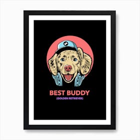 Best Buddy Golden Retriever -  design-maker-featuring-friendly-pet-illustrations Art Print