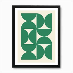 Bauhaus Green Semi Circles Pattern, vintage, retro, bauhaus, exhibition, museum, colorful, summer, mid century, pattern, european, french, shapes, green, decor Art Print