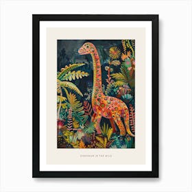 Colourful Dinosaur In The Leaves Painting 2 Poster Art Print