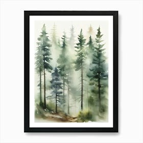 Appalachian Mountains of Misty Pines Watercolor Print of Evergreen Forest..146 Art Print