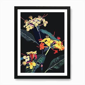 Neon Flowers On Black Lantana 3 Art Print