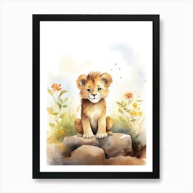 Writing Watercolour Lion Art Painting 4 Art Print