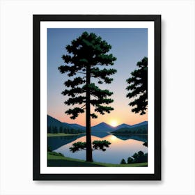 Sunset With Pine Trees Art Print