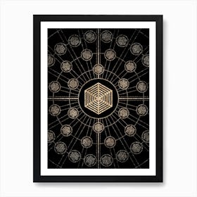 Geometric Glyph Radial Array in Glitter Gold on Black n.0104 Art Print