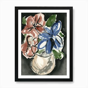 Flowers In A Vase - watercolor ink blue black floral vertical hand painted Art Print