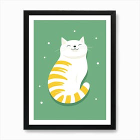 Cat Sitting On A Green Background Art Print