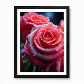 Dew Kissed Passionate Rose Bouquet In Extreme Close Up Perfect For A Nostalgic Postcard Hints Of (1) Poster