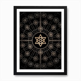 Geometric Glyph Radial Array in Glitter Gold on Black n.0196 Art Print