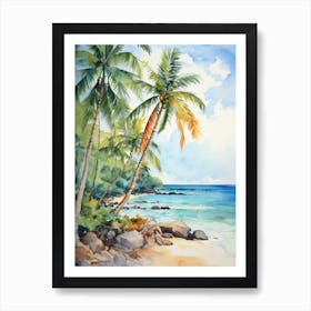 Watercolor Of Palm Trees On The Beach 1 Art Print