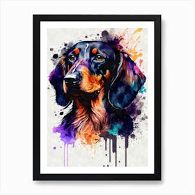 Cute Dachshund Watercolor Portrait Art Print