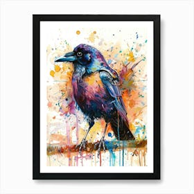 Crow Colourful Watercolour 4 Art Print