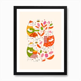 Set Of Birds Playing Music Flower 1 Art Print