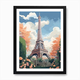 Eiffel Tower   Paris, France   Cute Botanical Illustration Travel 0 Art Print