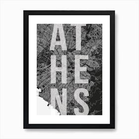 Athens Mono Street Map Text Overlay Art Print