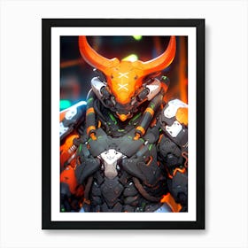 Horned Robot Bull Art Print