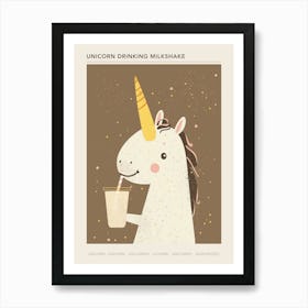 Unicorn Drinking A Milkshake Muted Pastels Poster Art Print