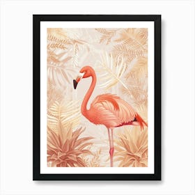 Lesser Flamingo And Bromeliads Minimalist Illustration 1 Art Print