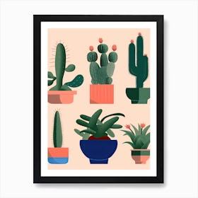 Collection Of Potted Cacti Illustration 1 Art Print