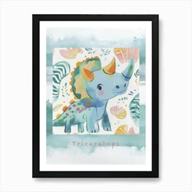 Cute Muted Pastels Triceratops Dinosaur 2 Poster Art Print