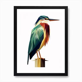 Colourful Geometric Bird Green Heron 2 Art Print