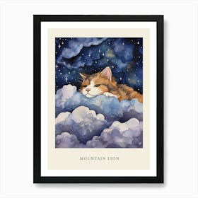 Baby Mountain Lion Sleeping In The Clouds Nursery Poster Art Print