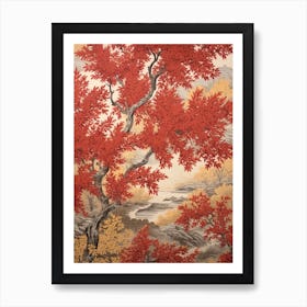 Red Willow 2 Vintage Autumn Tree Print  Art Print