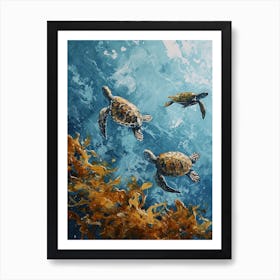 Sea Turtles Underwater Painting Style 2 Art Print