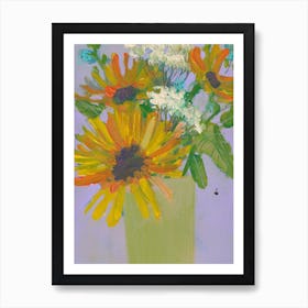 Whimsical Bouquet With Sunflower And Field Flowers Art Print