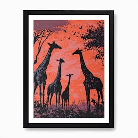 Giraffe Red Sunset Silhouette 2 Art Print