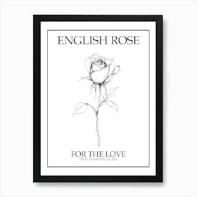 English Rose Black And White Line Drawing 20 Poster Art Print