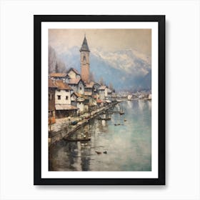 Vintage Winter Painting Lucerne Switzerland Art Print