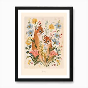 Folksy Floral Animal Drawing Puma 5 Poster Art Print