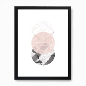 Three Pink & Black Marble Circles Art Print