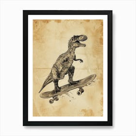 Vintage Dimetrodon Dinosaur On A Skateboard  2 Art Print