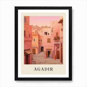 Agadir Morocco 3 Vintage Pink Travel Illustration Poster Art Print