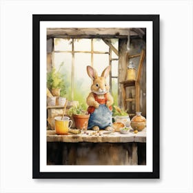Bunny Playing With Toys Rabbit Prints Watercolour 2 Art Print